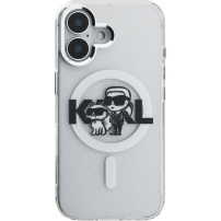 Karl Lagerfeld IML Glitter Karl and Choupette Sketch husă sclipitoare cu MagSafe pentru iPhone 16 - argintiu