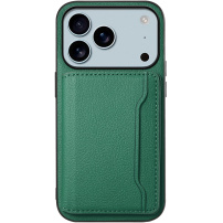 Husă de piele cu buzunar pentru carduri pentru iPhone 17 Pro Max - verde închis