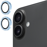 ENKAY sticlă cu rame sclipitoare pentru protecția lentilelor camerei spate pentru iPhone 17 - albastru deschis