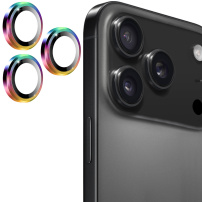 Sticlă securizată ENKAY cu ramă metalică pentru protecția lentilelor camerei spate pentru iPhone 17 Pro / 17 Pro Max - curcubeu