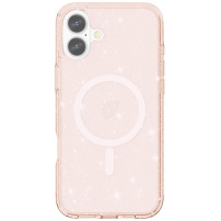 Husă transparentă cu sclipici și MagSafe pentru iPhone 17 - roz-auriu