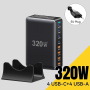 Adaptor de încărcare rapidă ESSAGER YMX-320W GaN cu porturi 4x USB-C / 4x USB-A - 320W - negru