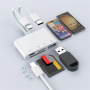 Adaptor NK-104 Pro 4 în 1 cu cititor de carduri - slot pentru card SD / TF / USB-C / USB-A la USB-C / Lightning - alb
