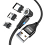 Cablu de încărcare și date 3 în 1 ENKAY cu conectori magnetici interschimbabili - USB-A la USB-C / Lightning / micro USB - 1 m - negru