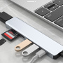 Hub 7 în 1 - slot pentru card SD / TF / HDMI / 2x USB-C / 2x USB-A la USB-C - gri
