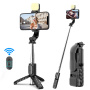 Selfie stick Bluetooth CYKE Q11s cu trepied și lumină pentru iPhone - negru