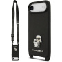Karl Lagerfeld Saffiano Crossbody Metal Karl and Choupette husă cu curea ajustabilă pentru iPhone Air - negru
