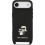 Karl Lagerfeld Saffiano Crossbody Metal Karl and Choupette husă cu curea ajustabilă pentru iPhone Air - negru