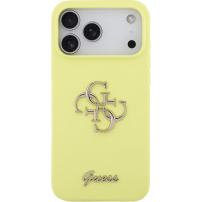 Husă silicon Guess 4G Metal Logo pentru iPhone 17 Pro Max - neon galben