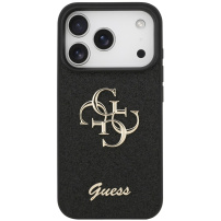 Husă Strălucitoare Guess Fixed Glitter 4G Metal Logo pentru iPhone 17 Pro Max - Negru