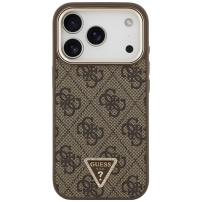 Husă Guess 4G Triangle Logo Gold Frame cu MagSafe pentru iPhone 17 Pro - maro