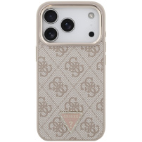 Husă Guess 4G Triangle Logo Gold Frame cu MagSafe pentru iPhone 17 Pro Max - roz