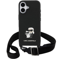 Karl Lagerfeld Saffiano Crossbody Metal Karl and Choupette husă cu curea ajustabilă pentru iPhone 17 - negru