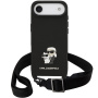 Karl Lagerfeld Saffiano Crossbody Metal Karl and Choupette husă cu curea ajustabilă pentru iPhone Air - negru