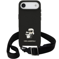 Karl Lagerfeld Saffiano Crossbody Metal Karl and Choupette husă cu curea ajustabilă pentru iPhone Air - negru
