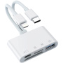 Adaptor NK-104 Pro 4 în 1 cu cititor de carduri - slot pentru card SD / TF / USB-C / USB-A la USB-C / Lightning - alb