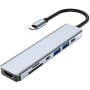 Hub 7 în 1 - slot pentru card SD / TF / HDMI / 2x USB-C / 2x USB-A la USB-C - gri