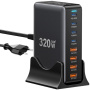 Adaptor de încărcare rapidă ESSAGER YMX-320W GaN cu porturi 4x USB-C / 4x USB-A - 320W - negru