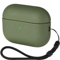 Husă cu textură de piele și șnur pentru AirPods Pro 3 - măsliniu