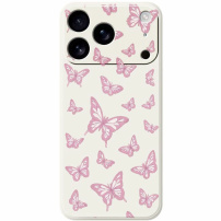 Husă de protecție cu model fluturi pentru iPhone 17 Pro Max - bej