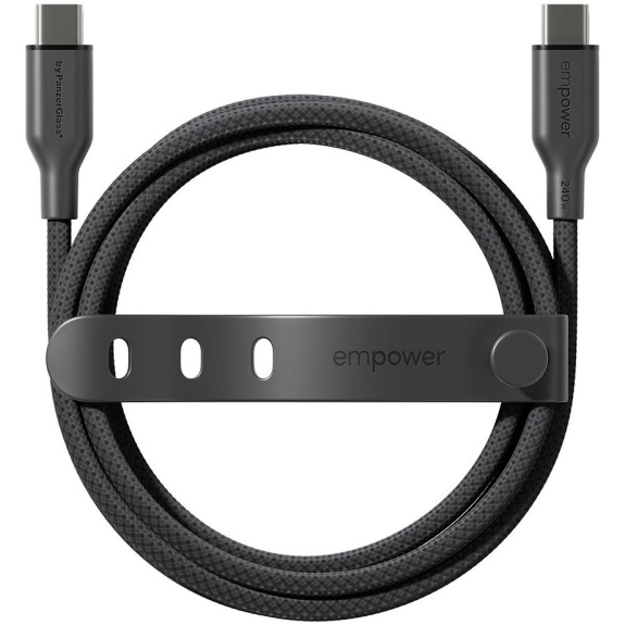 Cablu de încărcare împletit PanzerGlass empower 240W - USB-C la USB-C - 1,2 m - negru