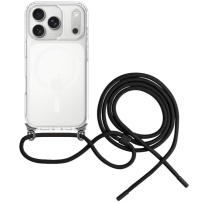 Husă transparentă cu șnur FIXED MagPure Neck cu MagSafe pentru iPhone 17 Pro Max - negru