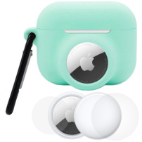 Set 3 în 1 husă din silicon și folie de protecție pentru partea frontală și posterioară pentru AirPods Pro 3 / AirTag 1 / 2 - mentă