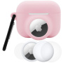 Set 3 în 1 husă din silicon și folie de protecție față și spate pentru AirPods Pro 3 / AirTag 1 / 2 - roz