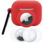 3în1 set de husă din silicon și folie de protecție pentru partea din față și din spate pentru AirPods Pro 3 / AirTag 1 / 2 - roșu