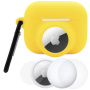 Set 3 în 1 de husă din silicon și folie de protecție față și spate pentru AirPods Pro 3 / AirTag 1 / 2 - galben