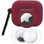 Set 3 în 1 husă din silicon și folie de protecție față și spate pentru AirPods Pro 3 / AirTag 1 / 2 - vișiniu