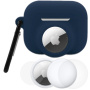Set 3 în 1 husă din silicon și folie de protecție față și spate pentru AirPods Pro 3 / AirTag 1 / 2 - albastru închis