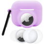 Set 3în1 husă din silicon și folie de protecție față și spate pentru AirPods Pro 3 / AirTag 1 / 2 - mov