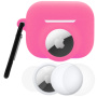 Set 3 în 1 husă din silicon și folie de protecție pentru partea din față și din spate pentru AirPods Pro 3 / AirTag 1 / 2 - roz luminos