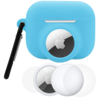 Set 3în1 husă din silicon și folie de protecție pentru partea din față și din spate pentru AirPods Pro 3 / AirTag 1 / 2 - albastru luminos