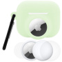 Set 3 în 1 de husă din silicon și folie de protecție pentru partea frontală și posterioară pentru AirPods Pro 3 / AirTag 1 / 2 - verde fosforescent