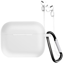 Carcasă din silicon cu carabină și șnur anti-pierdere pentru AirPods Pro 3 - alb