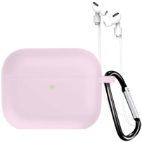 Carcasă din silicon cu carabină și șnur anti-pierdere pentru AirPods Pro 3 - roz