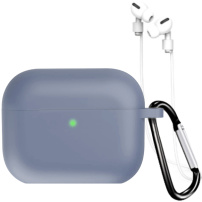 Carcasă din silicon cu carabină și șnur anti-pierdere pentru AirPods Pro 3 - albastru-gri