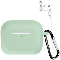 Carcasă din silicon cu carabină și șnur anti-pierdere pentru AirPods Pro 3 - verde