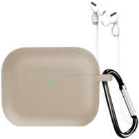 Carcasă din silicon cu carabină și șnur anti-pierdere pentru AirPods Pro 3 - bej