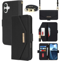 Husă flip cu curea în stil plic pentru iPhone 17 - negru
