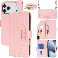 Husă tip flip cu curea în stil plic pentru iPhone 17 Pro Max - roz