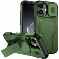 Husă cu capac glisant pentru cameră, suport pliabil și MagSafe pentru iPhone 17 - oliv