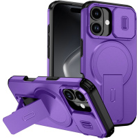 Husă cu capac glisant pentru cameră, suport pliabil și MagSafe pentru iPhone 17 - violet