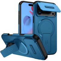 Husă cu capac glisant pentru cameră, suport pliabil și MagSafe pentru iPhone 17 Pro Max - albastru