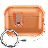 Husa pentru AirPods Pro 3 transparentă cu închidere și carabină - portocaliu
