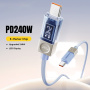 Cablu de încărcare și date împletit ESSAGER Crystal Clear - USB-C la USB-C - 2 m - roz