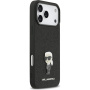 Karl Lagerfeld Ikonik husă metalică cu sclipici fixat pentru iPhone 17 Pro Max - negru