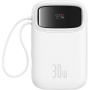 Powerbanka Baseus QPow2 cu cabluri USB-C integrate și porturi USB-C / USB-A - 10.000 mAh - alb
